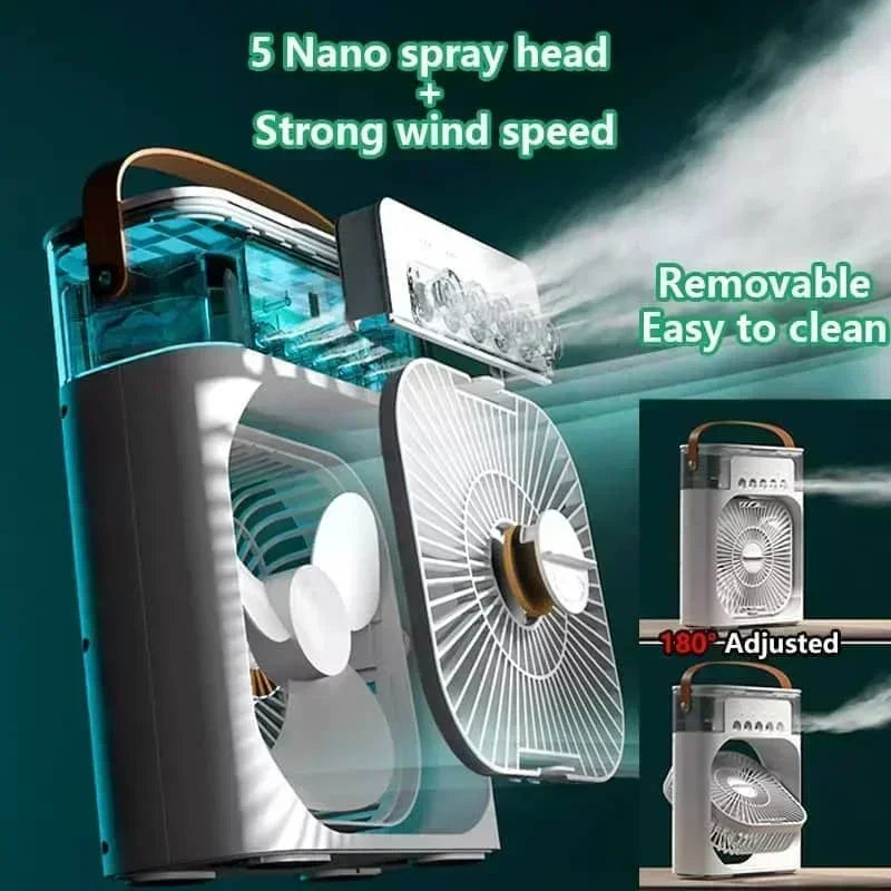 New 3 in 1 Air Conditioner Household Fan Small Air Cooler LED Night Light Portable Humidifier Air Adjustment Fan Office Home Fan