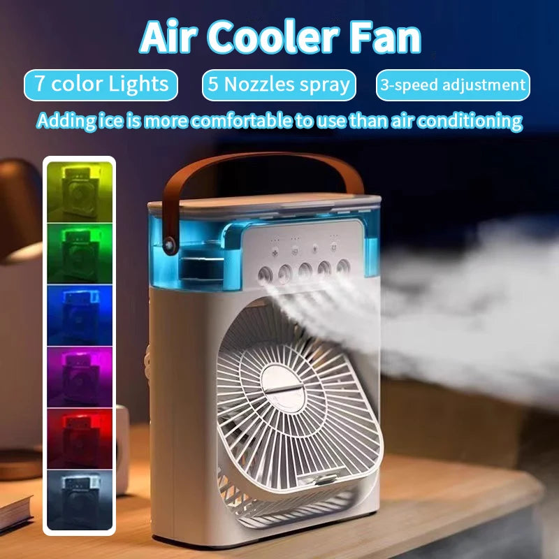 New 3 in 1 Air Conditioner Household Fan Small Air Cooler LED Night Light Portable Humidifier Air Adjustment Fan Office Home Fan